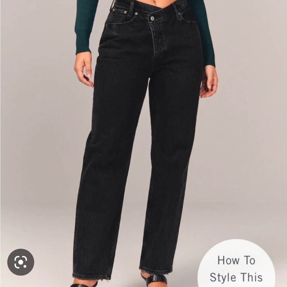 Black cross front Abercrombie Dad jeans